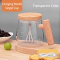 Electric self-stirring glass coffee mug with 400ml scale and wood-texture lid - Wood Grain - Clear White (Charging Model)