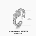 Zilveren roestvrijstalen hartring met kettingontwerp en verstelbare open band - Cubaanse Ketting Hart Stijl (ZN209S)