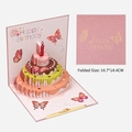 Tarjeta de cumpleaños 3D hecha a mano con tarta rosa y mariposas, tamaño plegado 14,7x14,4 cm - Rosa