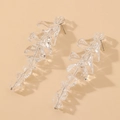 Detailed macro view of long irregular clear acrylic ice-shaped beads on silver needle earrings - Imitation Ice Cube Irregular Long Style (925 Silver Needle)
