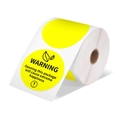 Roll of yellow round thermal labels with WARNING Opening this package message - 2*2 Inch Round-750pcs (Roll)-Warning / Yellow