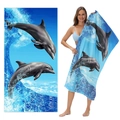 Mikrofaser-Strandtuch mit Delfin-Druck im tiefen Meer und blauen Wellenmustern - 80*160cm