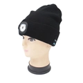 Black knitted beanie with integrated LED light and Bluetooth headset on mannequin head - 4-LED Bluetooth Style / Black