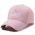 Pink baseball cap featuring white OUTDOOR SPORTS embroidery and mountain logo - Adjustable / Sport Logo Pink