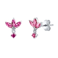 Pink marquise zirconia butterfly earrings in S925 silver with a dangling round stone - Rose Red Silver