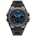 SAMDA men's sport watch with blue skull dial, dark grey case and black rubber strap - 6087 Black Blue Men's