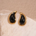 Retro water drop stud earrings in gold and black enamel finish on natural stone - Water Drop Style (TE76) / Steel Pin - Black - Water Drop