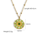 Collar de acero inoxidable chapado en oro 14K con girasol esmaltado verde y piedra natural - Ágata verde