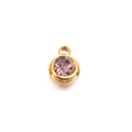 6mm gold stainless steel charm pendant featuring a round pink birthstone crystal - Light Purple - Gold