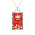 Golden Moon Tarot pendant necklace with red enamel and XVII Roman numerals - The Moon-Red