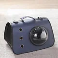 Dark blue pet carrier backpack with space capsule window and side mesh ventilation - Dark Blue Upgraded