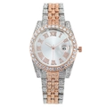 Luxury women's quartz watch in silver and rose gold with rhinestones and Roman numerals - White Dial Silver Rose Gold Band