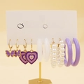 Purple and gold earring set featuring butterfly charms and resin hoops 6-pair pack - Purple Butterfly Heart Geometric (21)