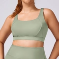 Sage green plus size high-waist yoga set with racerback sports bra and leggings - XXL / Bra / Bean Green