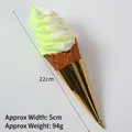 Artificial yellow and white spiral ice cream cone model with golden wrap, 22cm height - White and Green