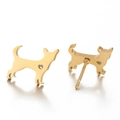 Golden Dachshund stud earrings with heart cutout design made of stainless steel - Gold