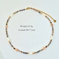 Colorful natural stone and pearl beaded necklace with gold stainless steel clasp - Colorful Natural Crushed Stone (1186)