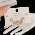 Detail of gold bow earrings and heart studs with S925 silver pins and zircon stones - Gold-Rhinestone Bowknot Set (40#)