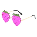 Lunettes de soleil fraise rose rigolotes avec feuilles vertes et branches dorées - Violet foncé