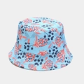 Detail of light blue bucket hat featuring vibrant pineapple and berry floral print patterns - M (56-58cm) / Light Blue