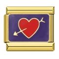 Italian charm link with gold frame, purple enamel, and red heart with cupid arrow - Cupid's Arrow Purple Heart (ICJ792)