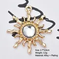 Detailed view of golden alloy sun flower pendant with iridescent gem and 2.7x3.0cm size - White AB Color