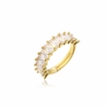 Golden adjustable open ring featuring a row of baguette-cut clear zircon stones - Adjustable Open / Gold Clear Zircon (11098)