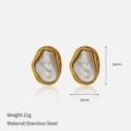 Irregular stainless steel stud earrings in golden finish with pearl white inlay detail - Large Gold Irregular Pearl Studs