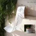 White Christmas velvet ribbon with silver Merry Christmas text and snowflake pattern - Silver Merry Christmas Letter Linen Ribbon 6.3cm*10 Yards