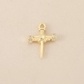 Detail of 18K gold-plated cross pendant with nail design and sparkling zircons - Pink Unicorn / 1.6*1.1cm / Gold