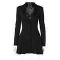 Women's sexy deep V-neck black blazer dress with ruffled hem and single-breasted detail - XS / Black