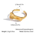 Detail view of gold spoon and fork open ring with dimensions and material specs - Gold Cutlery Style (YYR025456)
