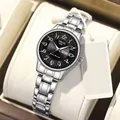 Classic silver steel watch with black sunray dial and day-date display in gift box - Arabic Numerals Silver Black Dial