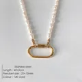 Edelstahl Perlenhalskette mit 14K Gold Finish und ovalem Karabinerverschluss-Anhänger - Großer Karabiner Perlenkette (XNL0042-2) / 14K-Gold