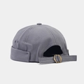 Detail of gray canvas docker hat featuring an adjustable metal buckle and retro strap back - Adjustable / Plain Haze Blue