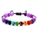 7 Chakra stone beaded bracelet with adjustable black cord and metal spacers - Purple