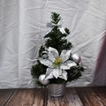 Mini artificial Christmas tree with silver glitter poinsettia and metallic pot - 30cm / Silver