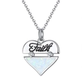 Silver heart necklace with Faith engraving, white opal stone and zircon accents - Opal White Gold Plated Approx. 3.2g