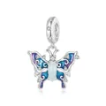 Exquisite S925 sterling silver butterfly pendant with blue enamel and zircon stones - Luminous Colorful Butterfly
