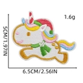 Detailed size specifications of a colorful unicorn embroidered patch with dimensions and weight - Unicorn Embroidery Style