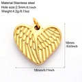 Golden stainless steel heart pendant with wings showing 18mm width and weight specifications - Gold Tone Heart (G16)