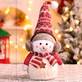 Plush Christmas snowman figurine in red hat with star welcome sign and 45cm size specs - Earmuff Snowman-45