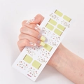 Self-adhesive nail stickers featuring light yellow French tips with gold lines and flowers - Light Yellow French Gold Line Flower Geometric Style (UNE-37)
