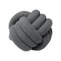 Grey knotted ball throw pillow in soft sherpa wool texture for sofa home decor - Dark Gray
