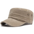 Washed cotton cadet army hat in khaki with side metal eyelets and vintage finish - Adjustable (54-59cm) / Khaki