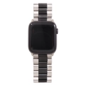 Close-up of three-bead stainless steel and resin link strap for Apple Watch - 38/40/41mm / Silver & Black