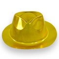 Glänzender gelber metallischer Plastik-Fedora-Hut für Partys und festliche Events - Einheitsgröße(57-58cm) / Gold