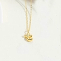 14K gold plated initial T pendant necklace with a polished 3D charm and cable chain - Letter T / Gold