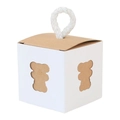 Scatola regalo quadrata in carta bianca e kraft con ritaglio di orso e manico bianco - Orso