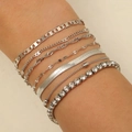Silver alloy multilayer bracelet set with rhinestone tennis chain and snake link - Silver (WG-309)